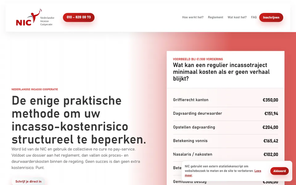 Voorvertoning van de homepage van incassozonderkosten.nl