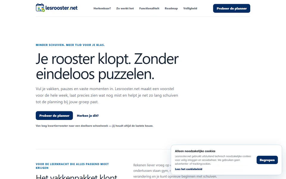 Voorvertoning van de homepage van lesrooster.net
