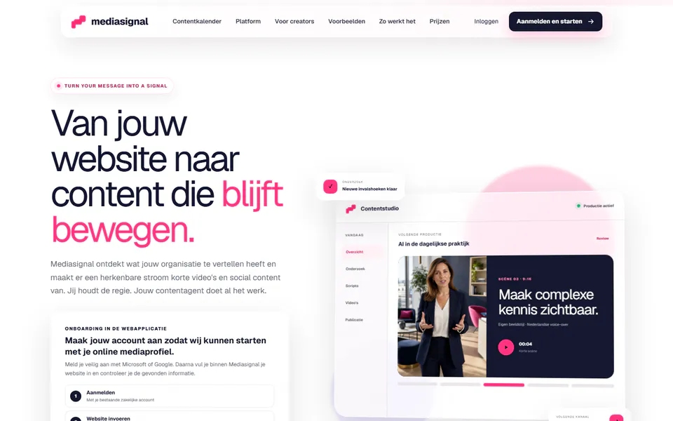 Voorvertoning van de homepage van mediasignal.io