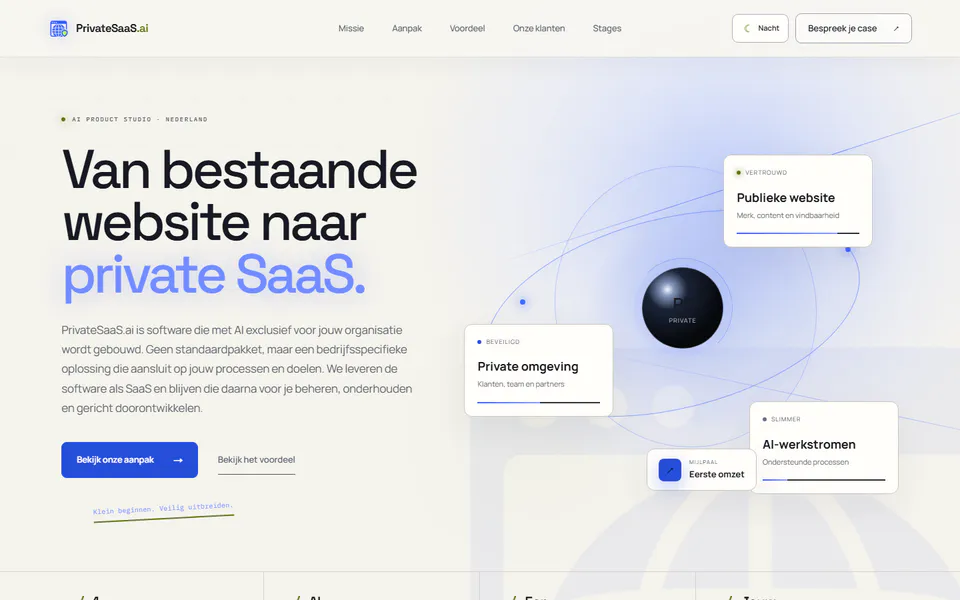 Voorvertoning van de homepage van privatesaas.ai