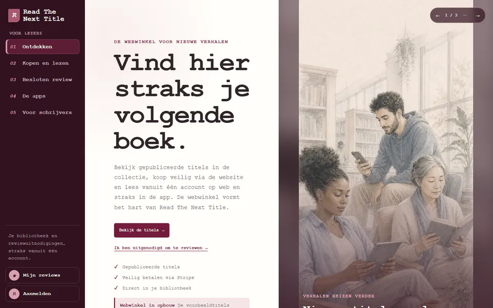 Voorvertoning van de homepage van readthenexttitle.com